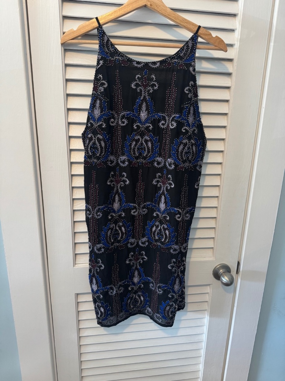 Francesca's Black Blue Beaded Embroidered Midi Dress Size M